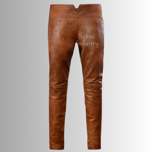 Pantalon vintage en cuir matelassé pour homme, motif droit, taille moyenne, fermeture boutonnée, style streetwear pour garçon - Product Image 2