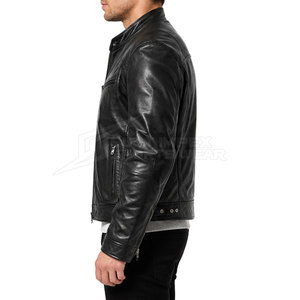 Blouson de motard pour homme, vêtement de moto élégant, manches longues, col montant, fermeture éclair sur le devant, respirant, léger, décontracté, pour la conduite en extérieur, en cuir - Product Image 5