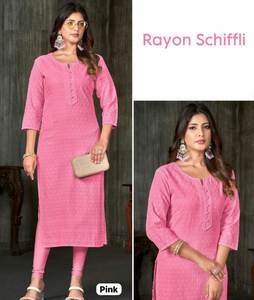 Alta demanda de moda para mujer último rayón impreso elegante Ropa Étnica Kurta conjunto para el mercado indio precio al por mayor - Product Image 4