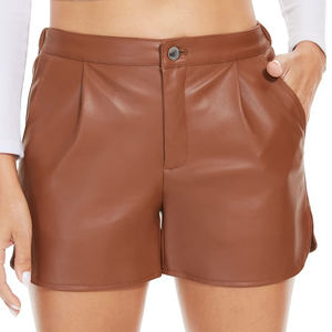 100% pantalones cortos de cuero genuino de alta calidad para mujer, pantalones cortos de cuero para mujer recién llegados de calidad Premium - Product Image 1