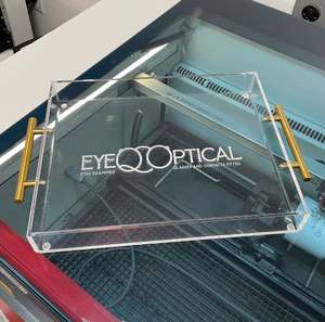 Vente en gros de plateau de service en acrylique avec poignées en métal transparent, élégant et solide, idéal pour le service à thé et à café au restaurant - Product Image 4