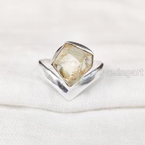 Rough <b>Stone</b> Jewelry Women's <b>Ring</b> Natural Raw Citrine Gemstone November Birthstone Crown V Band Jewelry 925 Sterling <b>Silver</b> <b>Ring</b> - Product Image 1