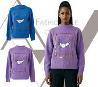 Pull en tricot pour femme personnalisé avec votre logo de marque, motif dessin animé violet lavande « Gravy Please », fabrication OEM/ODM