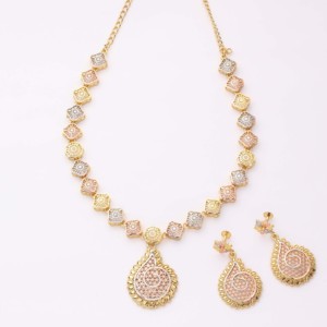 Conjunto de joyería artificial de lujo de 3 tonos, collares de moda personalizados con Latón chapado en oro de tres colores - Product Image 2