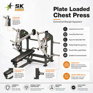 Máquina de Press de Banca Plana Comercial SK con Carga de Discos para Entrenamiento de Fuerza de la Parte Superior del Cuerpo, Equipo de <span class=keywords><strong>Fitness</strong></span> para Gimnasios, Clubes y Hoteles - Product Image 2