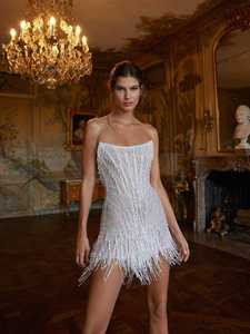 Vestido Corto de Fiesta de Verano, Elegante, con Flecos Bordados a Crochet, Cristales y Plumas, Estilo Simple y Lujoso, para Cóctel o Graduación - Product Image 3