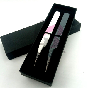 Vente en gros de différentes couleurs de revêtement en poudre isolation en acier inoxydable pointe argentée pince à épiler extension de cils logo personnalisé outil de beauté - Product Image 1