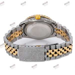 Nueva llegada 38mm analógico número romano Auto fecha esfera dorada reloj de cuarzo lujoso oro acento dos tonos Moissanite relojes de diamantes - Product Image 5