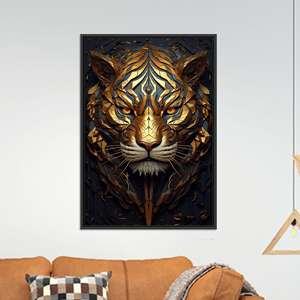 Arte en lienzo de tigre geométrico: decoración abstracta impresa de la selva, lienzo con marco negro - Product Image 1