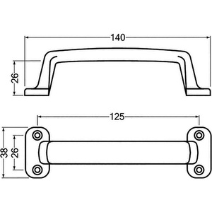 Silver Anodized Aluminum Cast Furniture Handle 26mm Projection 140mm Length 38mm Width 4 Holes - Product Image 3