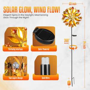 सौर संचालित हस्तनिर्मित कला डेको ग्लास गेंद मौसम प्रतिरोधी धातु पवन स्पिनर यार्ड सजावट - Product Image 5