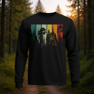 Camiseta de manga larga con estampado de árboles del bosque vintage para amantes de la naturaleza, senderismo y camping - Product Image 3