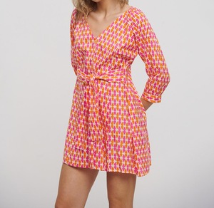 Short V-neck Paisley Bohemian <b>Dress</b> with Half Sleeve & Belt 100% Cotton Woven T-Shirt Style Blouse - Product Image 4