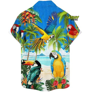 เสื้อฮาวายแขนสั้นผู้ชายฤดูร้อนติดกระดุมปกคอเสื้อแบบ4ทางผ้ายืดพิมพ์ลายการระเหิดแบบกำหนดเองบนชายหาดเขตร้อน - Product Image 2