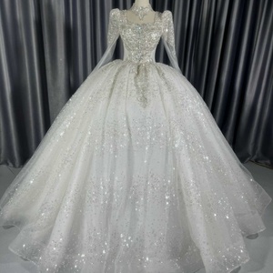 Jancember LSCM72 Vestido de Novia Brillante con Cuello Cuadrado y Cristales, Vestido de <span class=keywords><strong>Boda</strong></span> con Falda Abultada - Product Image 1