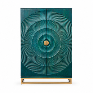 Luxury Solid Wood <b>Sideboard</b> with Gold Metal Frame Modern Design for Hotel & Villa Wine <b>Storage</b> and Glass Display - Product Image 2