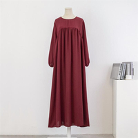 Abaya Modeste à Manches Longues pour Femme, Col Rond, Longueur au Sol, Couleur Unie, Respirante, Silhouette Droite, Manches Trois-Quarts