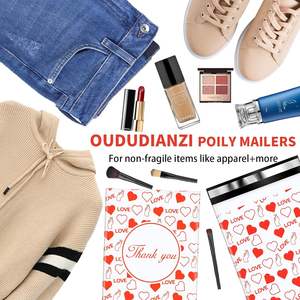 100 แพ็คขอบคุณ โพลีเมลเลอร์ แบ็กส์ 25x33 ซม. ซีลกาวในตัวกันน้ำทนต่อการฉีกขาดทนทาน 2.3M สีขาวสีแดงหัวใจรัก - Product Image 2