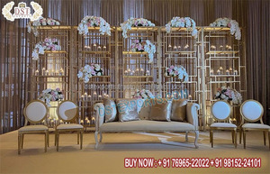 Lotus Shape Metal Stand for Weddings <b>Gold</b> <b>Backdrop</b> with Golden Monet Flower Reception Panels for Stylish Wedding Decorations - Product Image 6