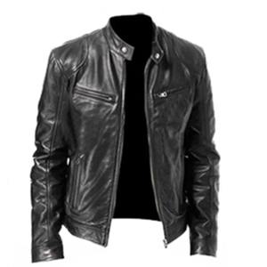Chaqueta Punk de Cuero Genuino para Hombre, Estilo Europeo Americano, Impermeable, Cortavientos, con Cuello Camisero, Estilo Urbano - Product Image 2