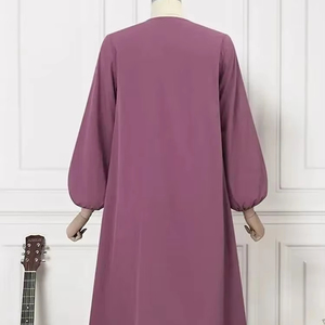 EMuslim Abaya solide une pièce Robe de prière femmes lâche à manches longues vêtements islamiques dame O cou Dubai saoudien Robe turque - Product Image 3