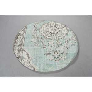 Alfombra Turca Vintage de 4,3x4,3 pies, Alfombra Redonda, Alfombra de Lana Azul - Product Image 2