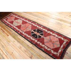 Turkish Vintage Rug 3x12.3 ft (91x375 cm), Herki <b>Red</b> <b>Wool</b> Rug - Product Image 4