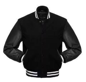 Wholesale Classic Men s Letterman Jacket PU Suede Solid Plain Dyed Tatami <b>Stitch</b> Embroidery Woven Turn Down Collar Casual <b>Coat</b> - Product Image 5
