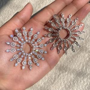 <b>Silver</b> Sunburst Moissanite <b>Earrings</b> <b>Big</b> Bold Fashion Statement Jewelry Elegant Round Cut Sparkling <b>Earrings</b> For Women - Product Image 2