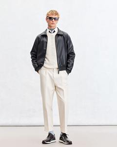 Veste Blouson Homme en Cuir Véritable Bleu Marine avec Fermeture Éclair, Ourlet Côtelé, Col Montant, Décontractée, Automne Hiver, Vêtement d'Extérieur Écologique - Product Image 5