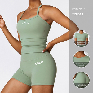 Conjuntos de 2 piezas de yoga deportivos para mujer personalizados OEM-Top corto de manga larga Leggings activos para entrenamiento Trajes activa de ropa de mujer - Product Image 2