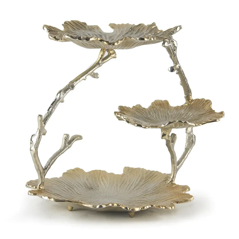 Aluminum Leaf Shape Display Stand Gold Plated Metal Food Tray Snacks and Candies Display Decoration Display Stand