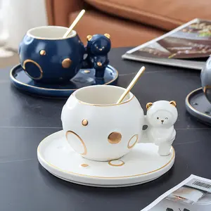 Набор кофейных керамических чашек в скандинавском стиле милый мультяшный космический медведь набор фарфоровых тарелок