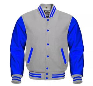 Chaqueta universitaria de béisbol Premium Letterman para la escuela secundaria universitaria lana azul real mangas de cuero genuino chaqueta de bombardero de invierno - Product Image 4