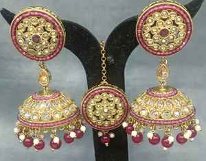 Boucles d'oreilles classiques Polki Mehandi Jhumki avec rubis Tica SKU 2164 A2 pour mariage, fabriquées en laiton - Product Image 1