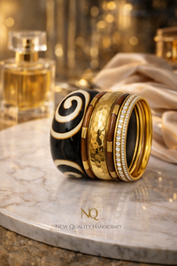 Elegant Ladies <b>Bangle</b> <b>Set</b>– Resin Printed & Gold Tone Metal Stack <b>Bangles</b> Fashion Jewelry Supplier Premium Handmade <b>Bangles</b> <b>Set</b> - Product Image 4