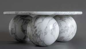 Mesa de centro de mármol Base de bloque de piedra maciza blanca con diseño de esfera única Globo moderno de lujo - Product Image 4