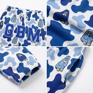 Blue Camo Printed Sweatpants With GBM Letter Logo Elastic Waist Men's Casual Joggers Autumn Wear - Product Image 6
