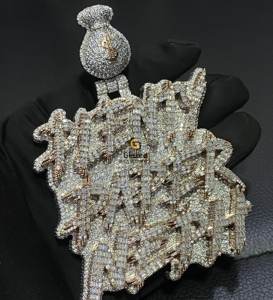 VVS round and Baguette ตัด Moissanite เพชรที่กำหนดเองตัวอักษรจี้เพิ่มความชัดเจน VVS และ10k ทองคำขาว - Product Image 2