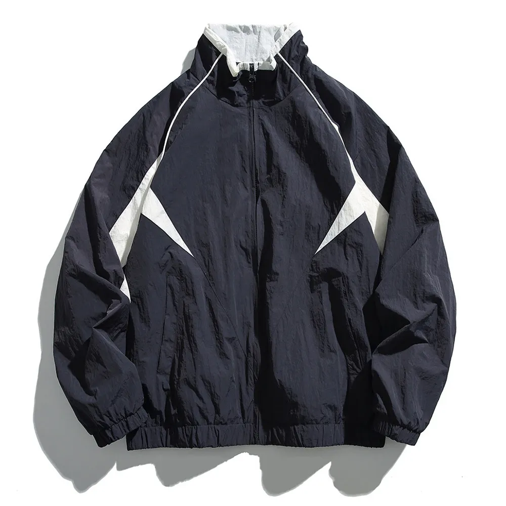 Streetwear avec logo imprimé personnalisé, coupe-vent à capuche surdimensionné en nylon léger et imperméable avec cordon de serrage, vestes de chemise zippées pour hommes