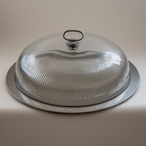 Handcrafted <b>Cake</b> <b>Dome</b> With Hammered Wooden Base And Smooth <b>Glass</b> Cover Artisan Crafted Designed For Interiors And Functional - Product Image 1