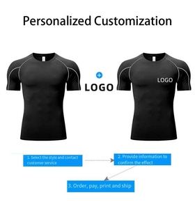 T-shirts de compression de gymnastique à manches courtes sportifs d'été pour hommes vêtements de sport élastiques à séchage rapide avec logo personnalisé tissu tricoté uni - Product Image 5