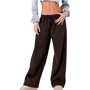 Recién llegado, pantalones de chándal de punto de poliéster de Color sólido con pantalones con cordón de ajuste holgado elástico ligero para deportes - Product Image 1