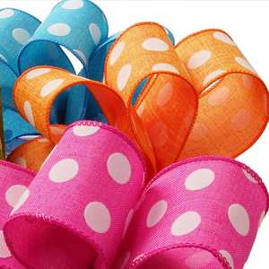 Polka Dot Linen Wired Grosgrain <b>Ribbon</b> Metallic Polyester for Gift Packaging Wedding Birthday Halloween Christmas Decoration - Product Image 3