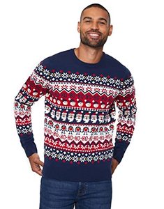 Suéter Navideño Jacquard de Punto para Hombre de la Marca Brandour, con Logotipo Frontal de Rudolf, Reno, Copo de Nieve, Ciervo Festivo, Bambi - Product Image 1