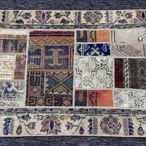 Tapis turc, tapis vintage 2,2x6,6 pieds, tapis en laine beige patchwork arc-en-ciel - Product Image 5