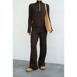 Dark Brown Zippered <b>Knit</b> <b>Set</b> - Product Image 2