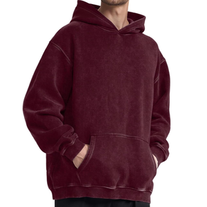 Pull-over de coupe régulière en coton épais délavé à l'acide 100% pour hommes, sweats à capuche délavés au soleil avec broderie en détresse - Product Image 5
