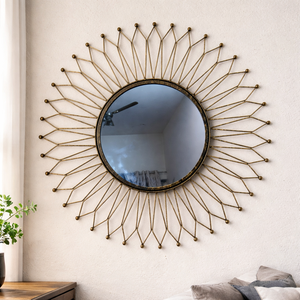 Miroir mural décoratif de mariage, miroir mural vintage en forme de soleil, miroir mural moderne en forme de soleil, décoration murale en miroir en forme de soleil en métal doré - Product Image 2