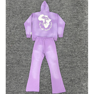 Conjunto de sudadera con capucha y pantalones de chándal vintage desgastados con cremallera y lavado ácido recortado de gran tamaño personalizado para hombre, chándal con diamantes de imitación para invierno - Product Image 3